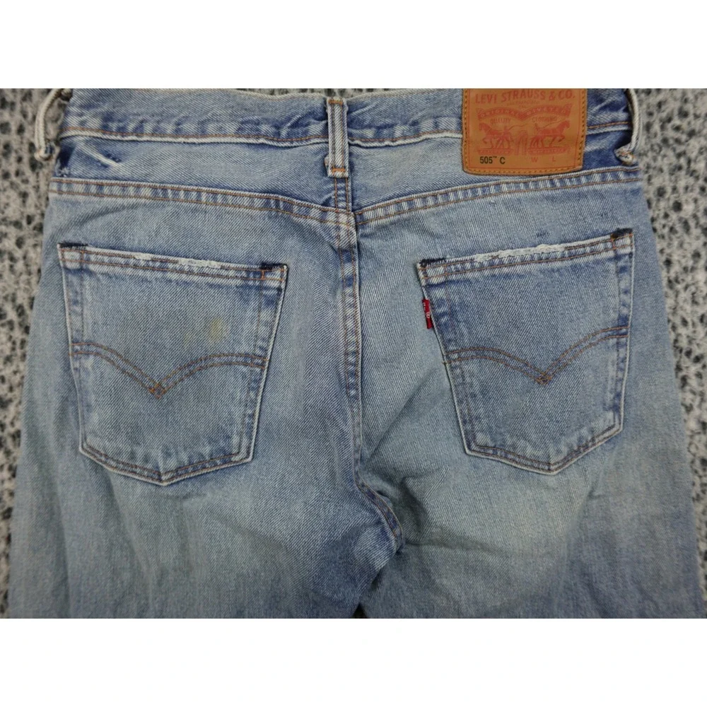 Levi's 505C Distressed Jeans Mens 28x32‎ Light Blue Good Ripped Sashiko Repair